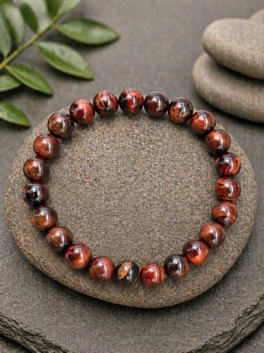Red Tiger’s Eye Gemstone Stretch Bracelet | Handmade - Picture 4 of 7